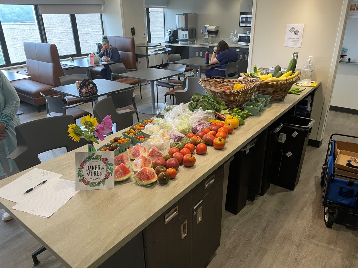 Produce ready for distribution at University Hospital